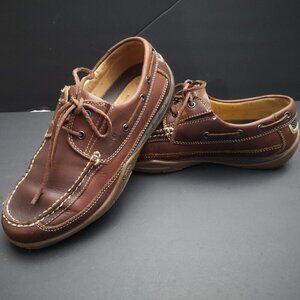 Johnston & Murphy Men's Size 7 Dark Brown Sheep Skin Vibram Sole Deck Shoes